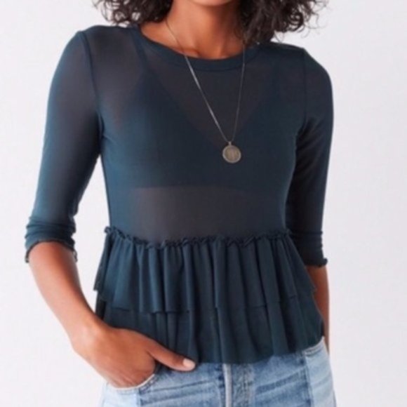 Urban Outfitters Tops - URBAN OUTFITTERS Mesh Ruffle Peplum Top 3/4 Sleeve
